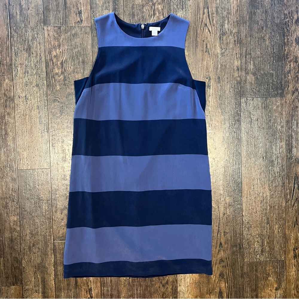 FOSSIL Sleeveless Dress 100% Silk Knee Length Stripes Size 6 Blue Lined